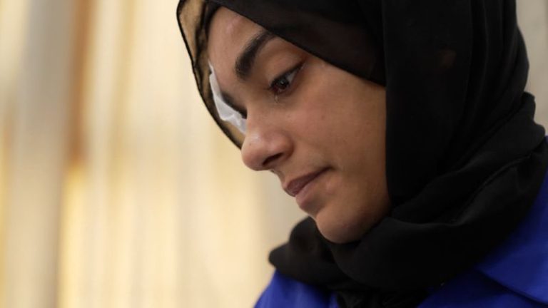 She managed to flee Gaza after half her family was killed in an Israeli strike. She blames Israel and Hamas for what happened